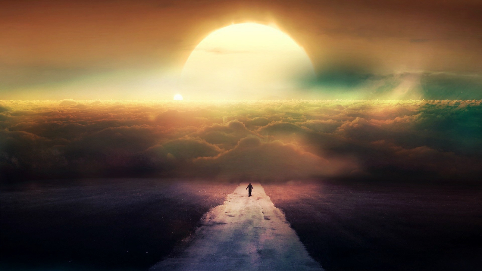 Landscape sunset sky sun art clouds road Custom Gaming Mat Desk
