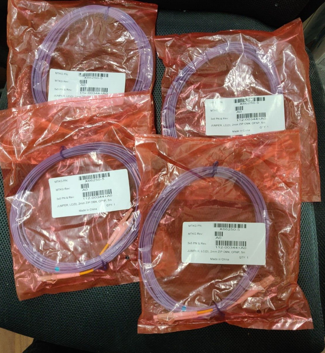 4x NetApp X66250-5 112-00344+A0 5m OM4 LC-LC Fiber Optic Network Cables - NEW