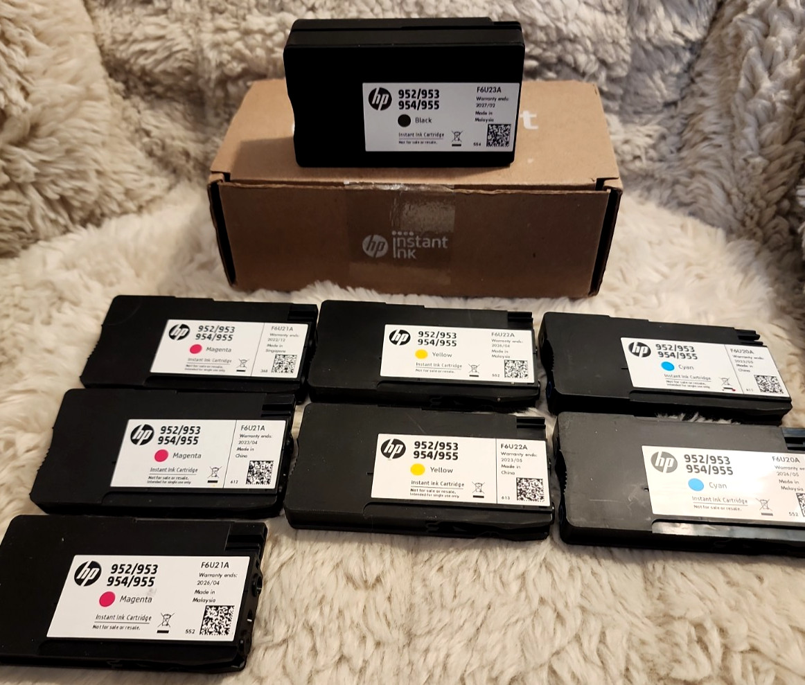 Genuine HP OEM 952 / 953 / 954 / 955 Ink Cartridges 2x full set color + black