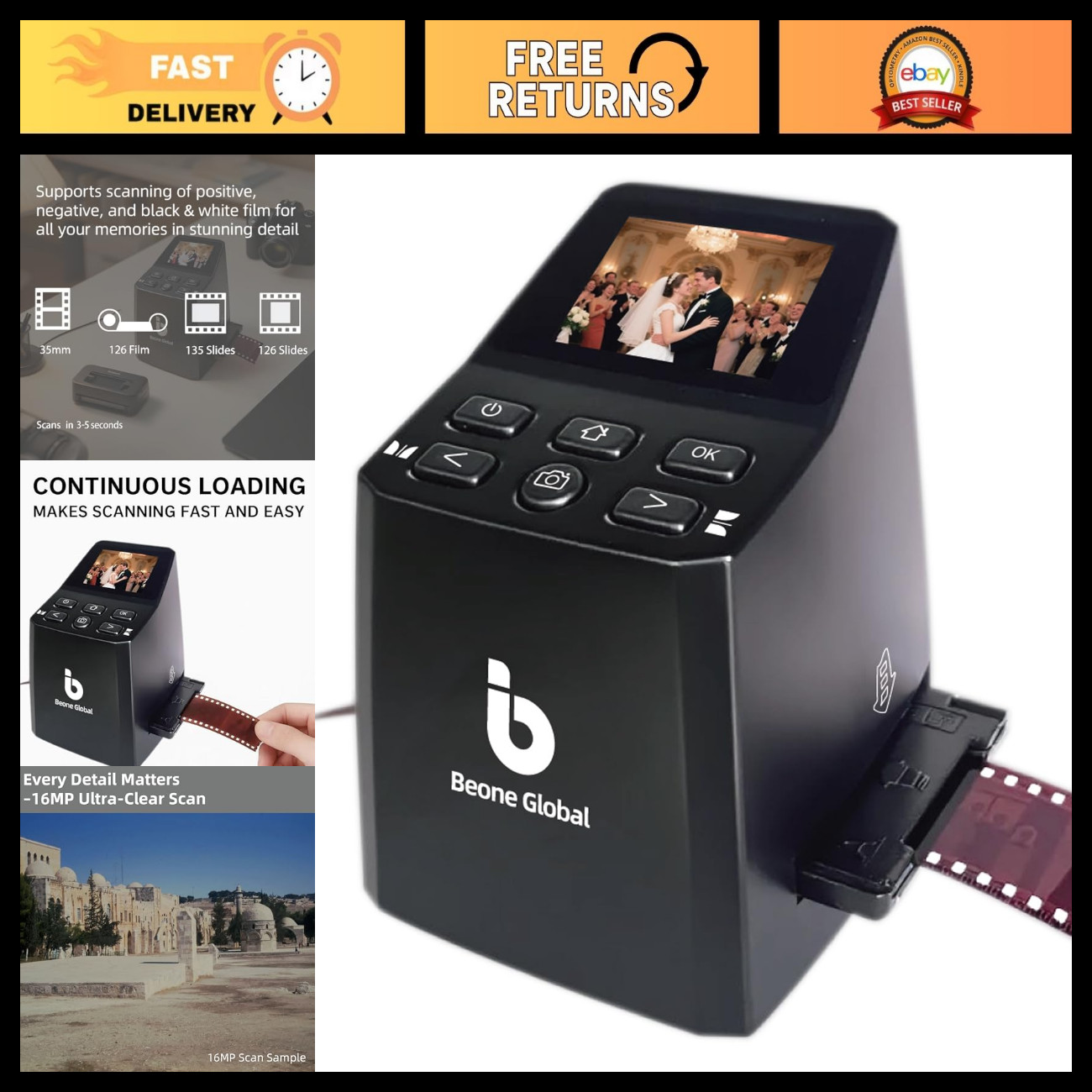 Mini Film Scanner 16MP - Converts 35mm/135/126 Slides & Film to Digital Photos,