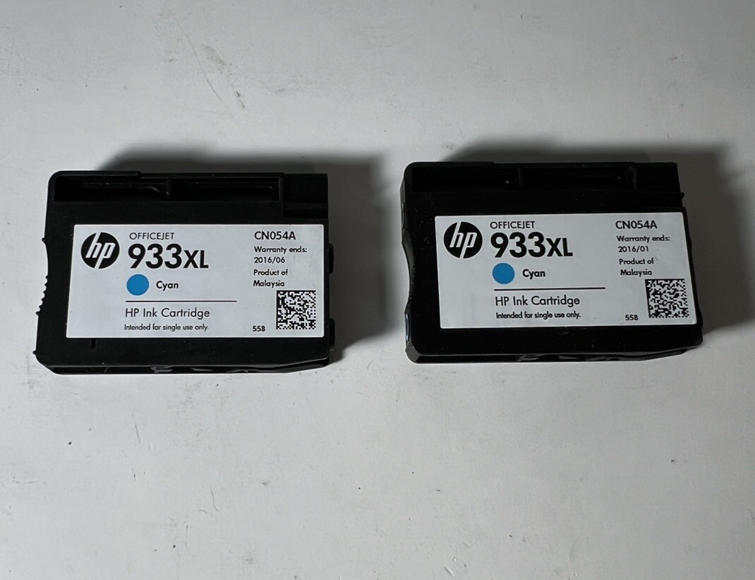 2-PACK HP 933XL CN054AL Cyan Ink Cartridge Expires 01/2016 and 06/2016 Open Box