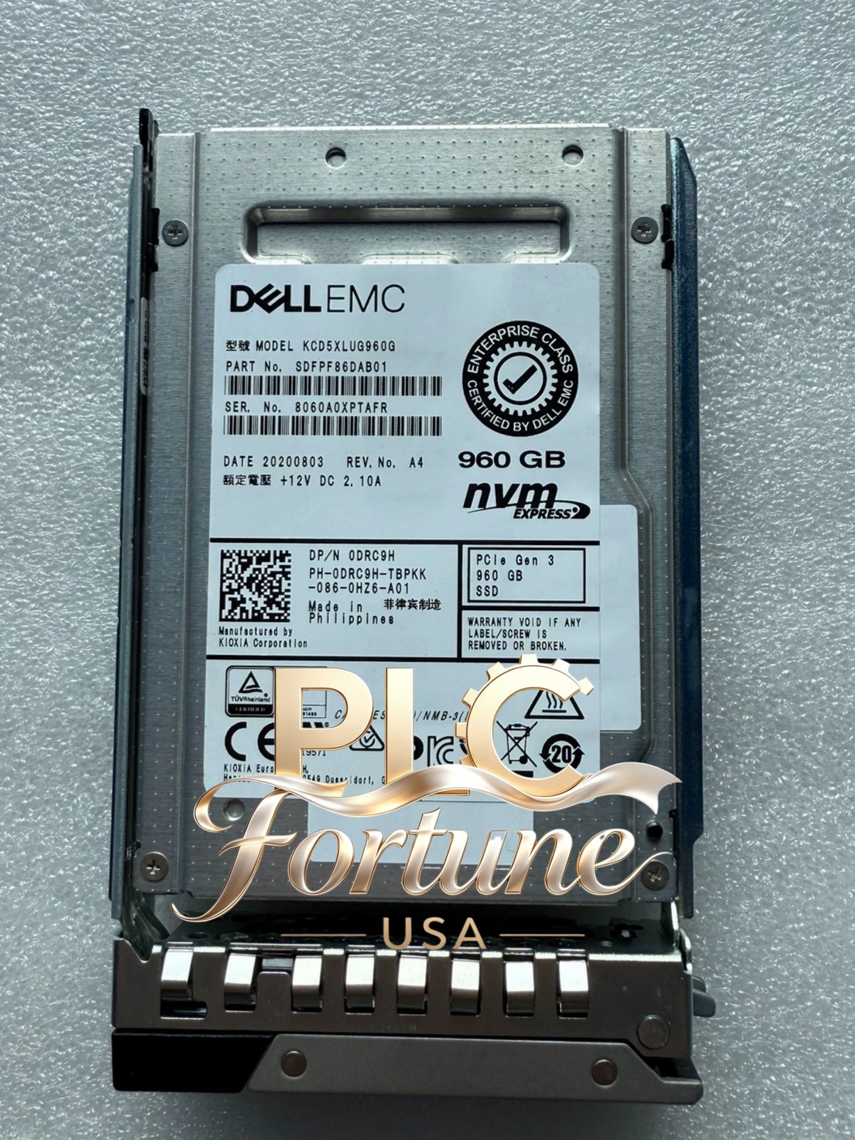 DELL 0DRC9H DRC9H 2.5" 960GB NVMe PCIe Gen3 U.2 Enterprise SSD 14/15/16G W/Tray