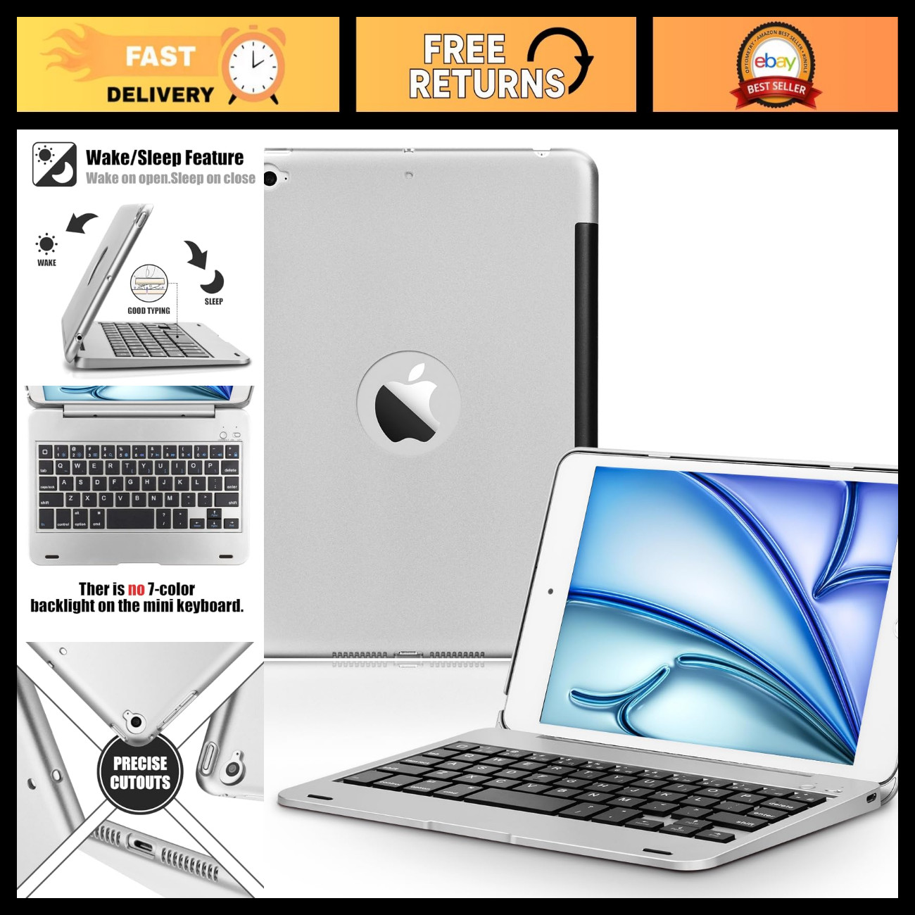 Ultra-Slim Wireless Keyboard Case for iPad Mini 4/5 - Durable, Auto Sleep/Wake,