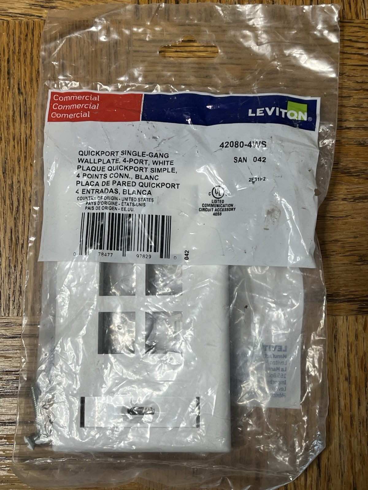 Leviton 42080-4WS QuickPort Wallplate with Id Window, Single Gang, 4-Port