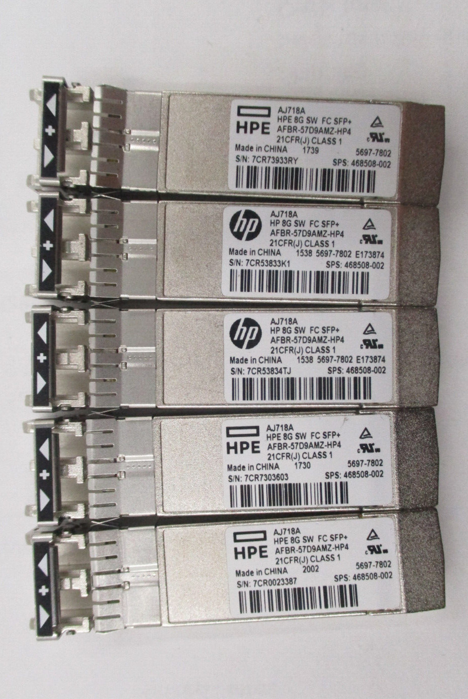 Lot of 5 HP AJ718A 8GB Short Wave FC SFP+ HP P/N: 468508-002 Tested Working
