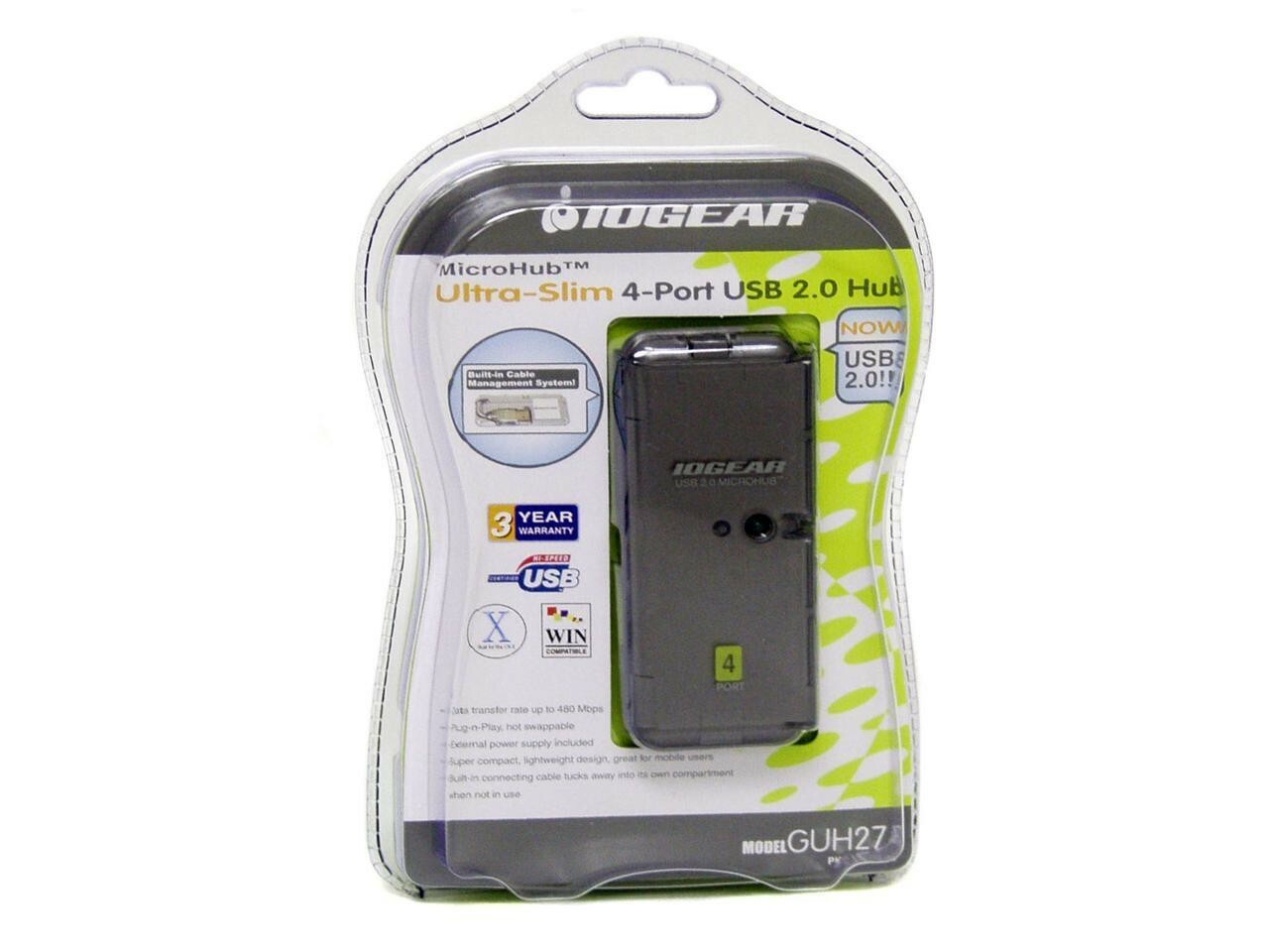 Iogear MicroHub USB Hub GUH274 Ultra Slim Port Hub for MAC + PC - 4 USB 2.0 Hubs