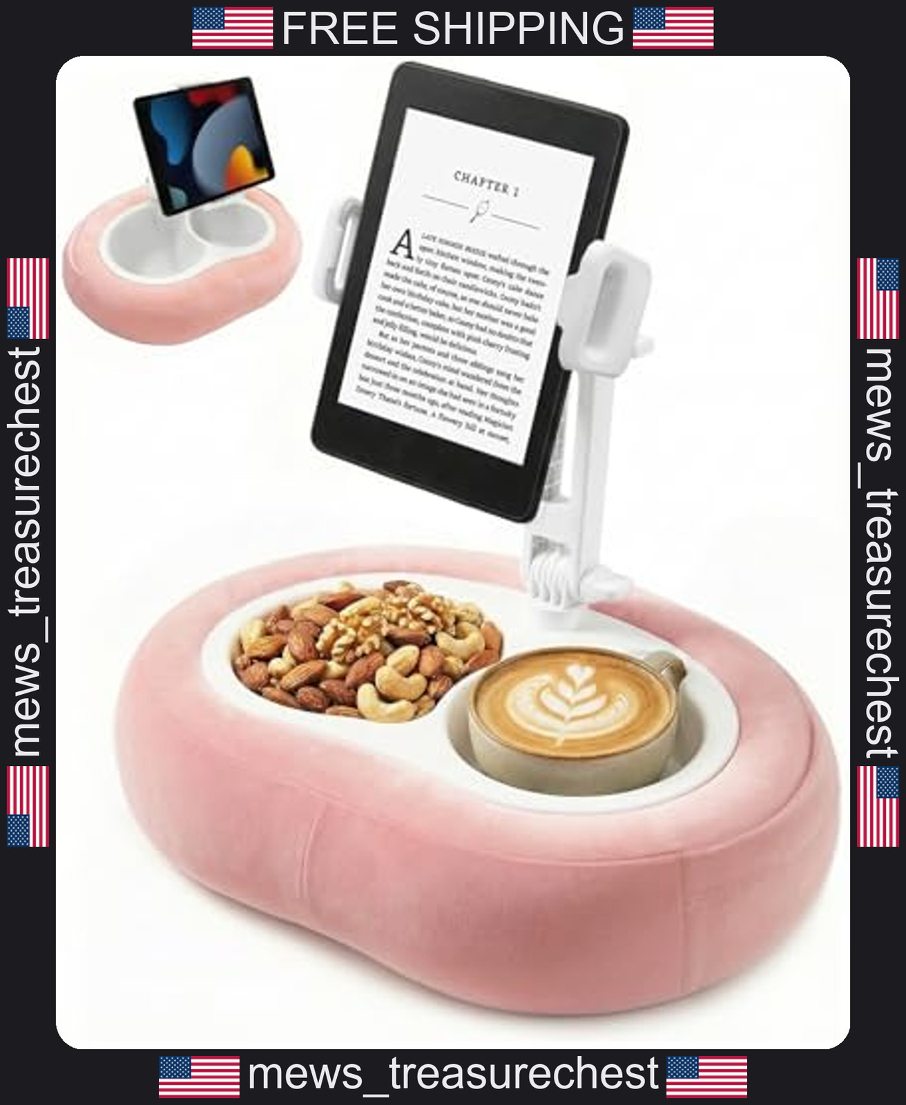 Tablet Pillow Stand with 360° Rotating Holder for Bed and Sofa, Pink