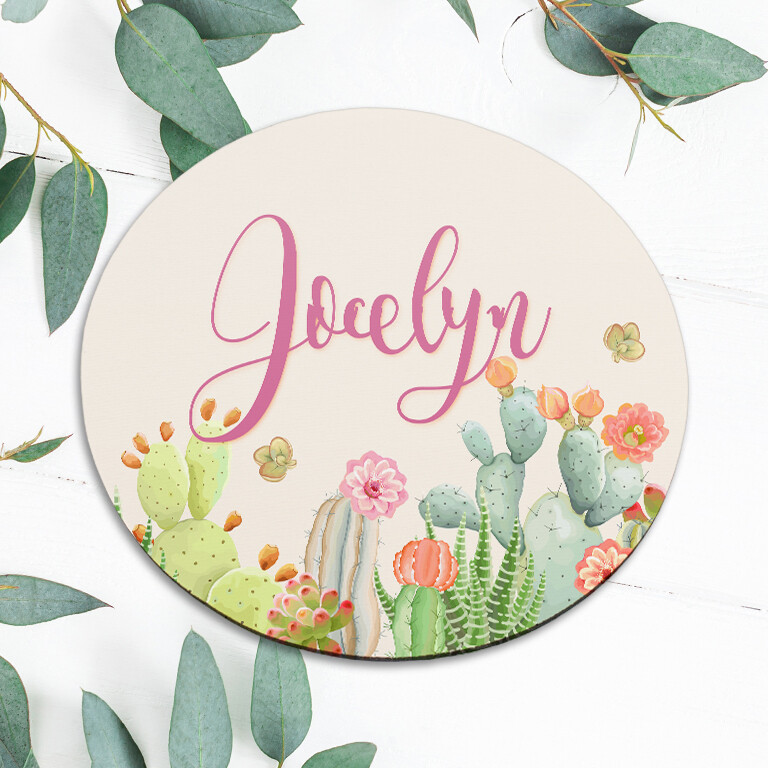 Custom Name Cactus Floral Pink Mouse Pad Mat Office Desk Table Accessory Gift