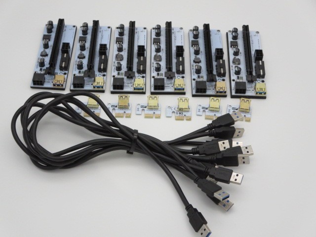 Lot of 6 x PCI-E 1x to 16x GPU Risers + Cord + Plug from GPURisers premium brand