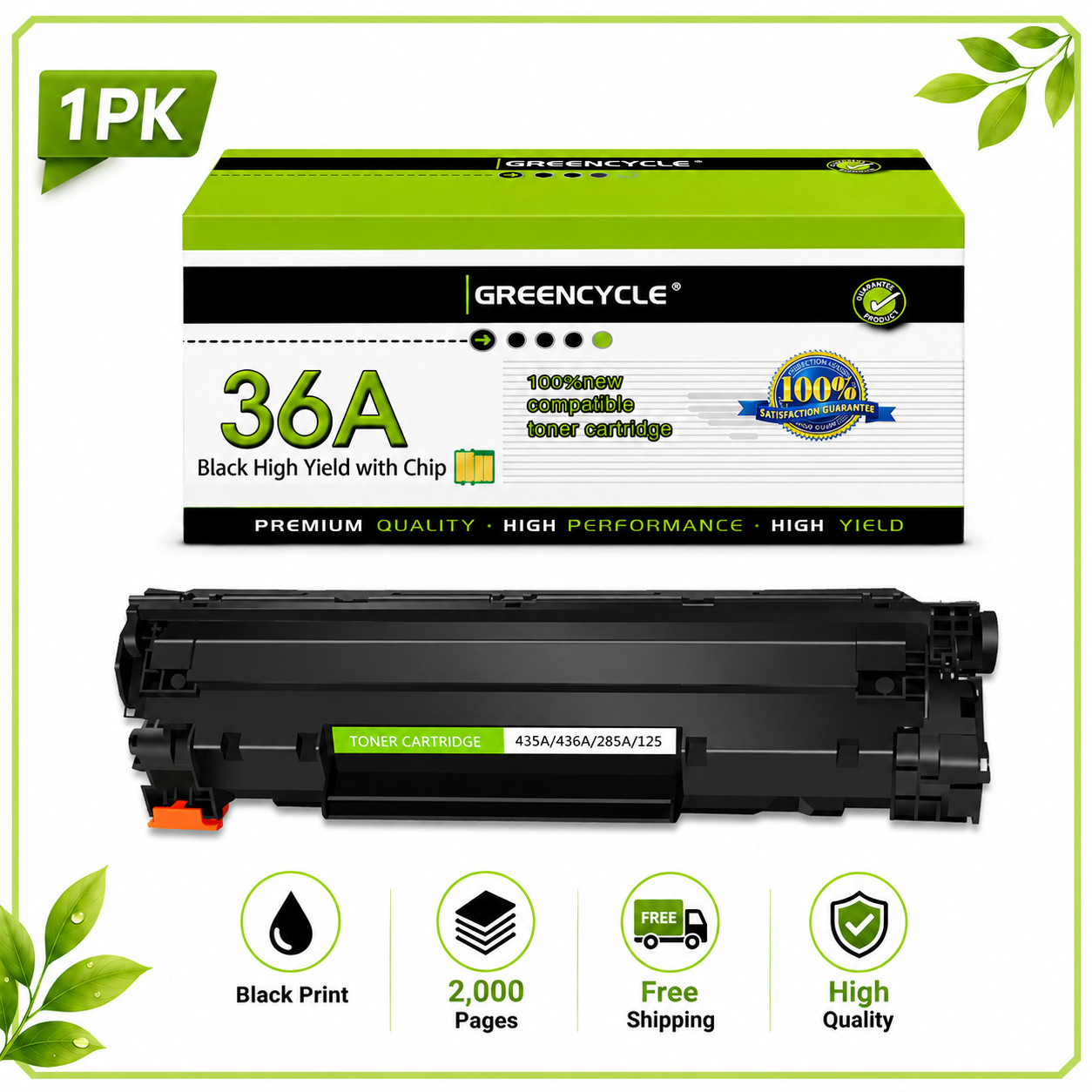 1PK CB436A Toner Cartridge Fits For HP 36A LaserJet P1505 M1522N M1522NF