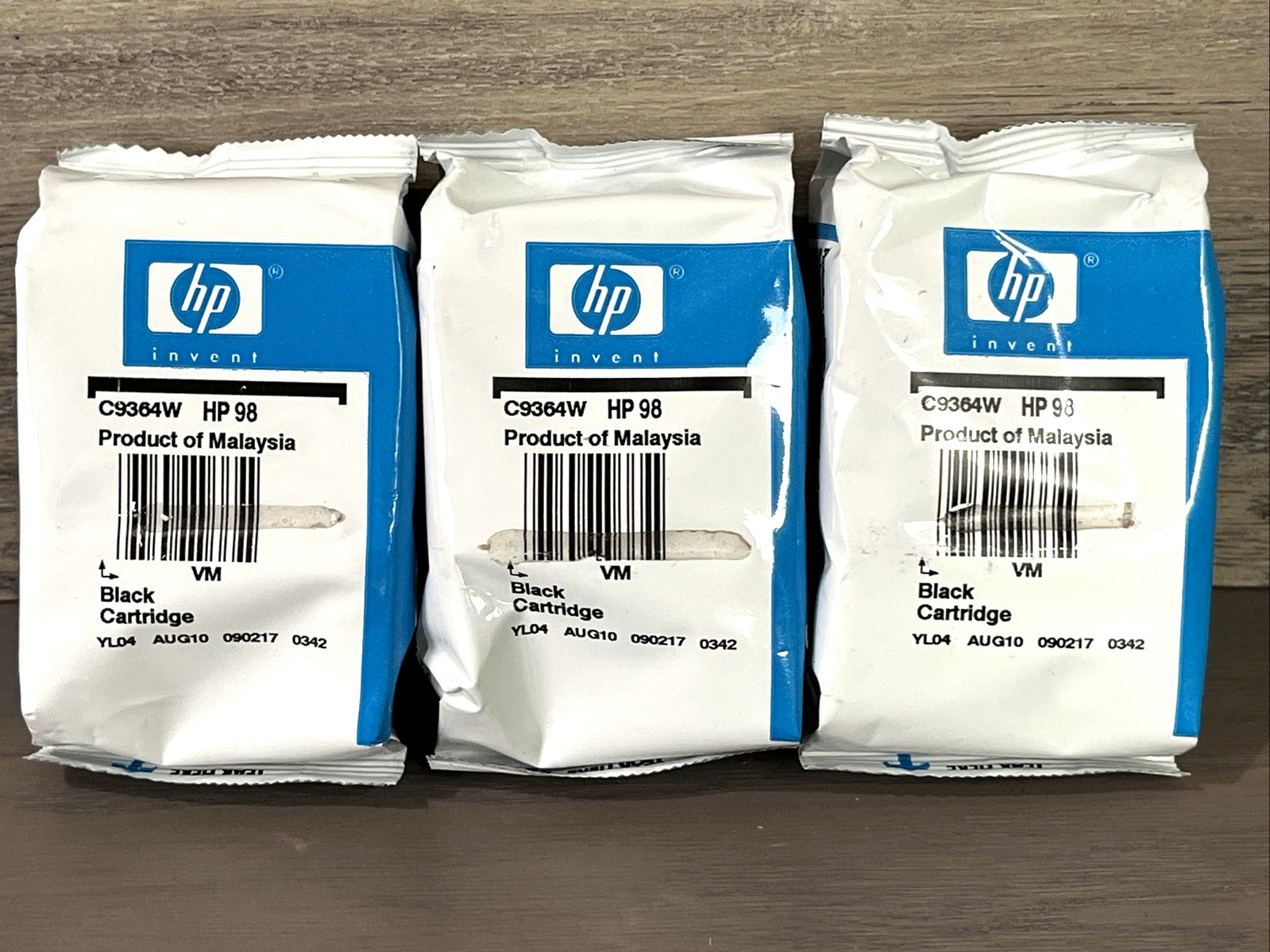 LOT OF 3 - NEW Genuine HP 98 Black Printer Ink DeskJet C9364WN