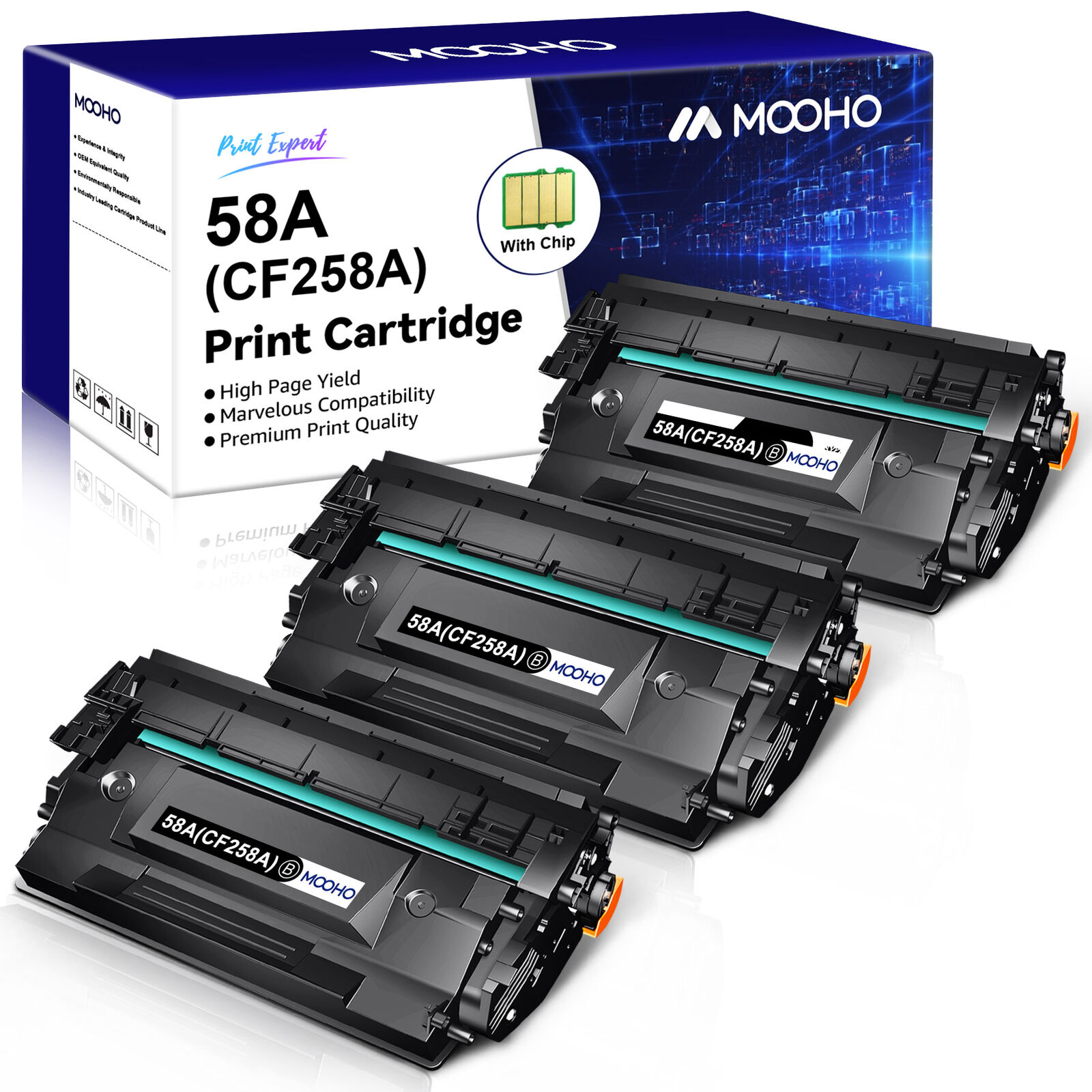 3x High Yield Toner compatible for HP CF258A 58A LaserJet M404dn M404dw M304 
