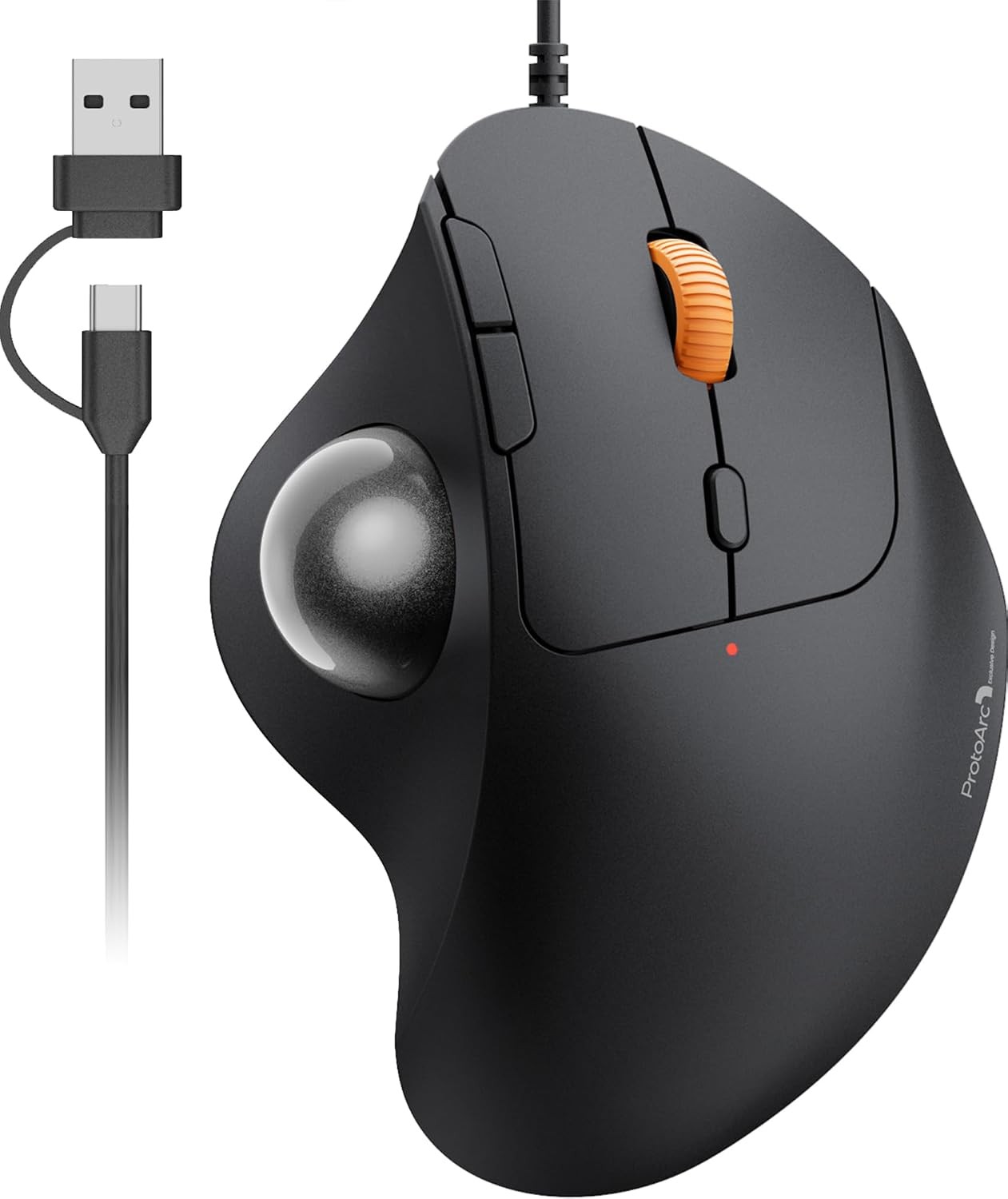 ProtoArc Wired Trackball Mouse Compatible with both USB-C and USB-A 4-level DPI