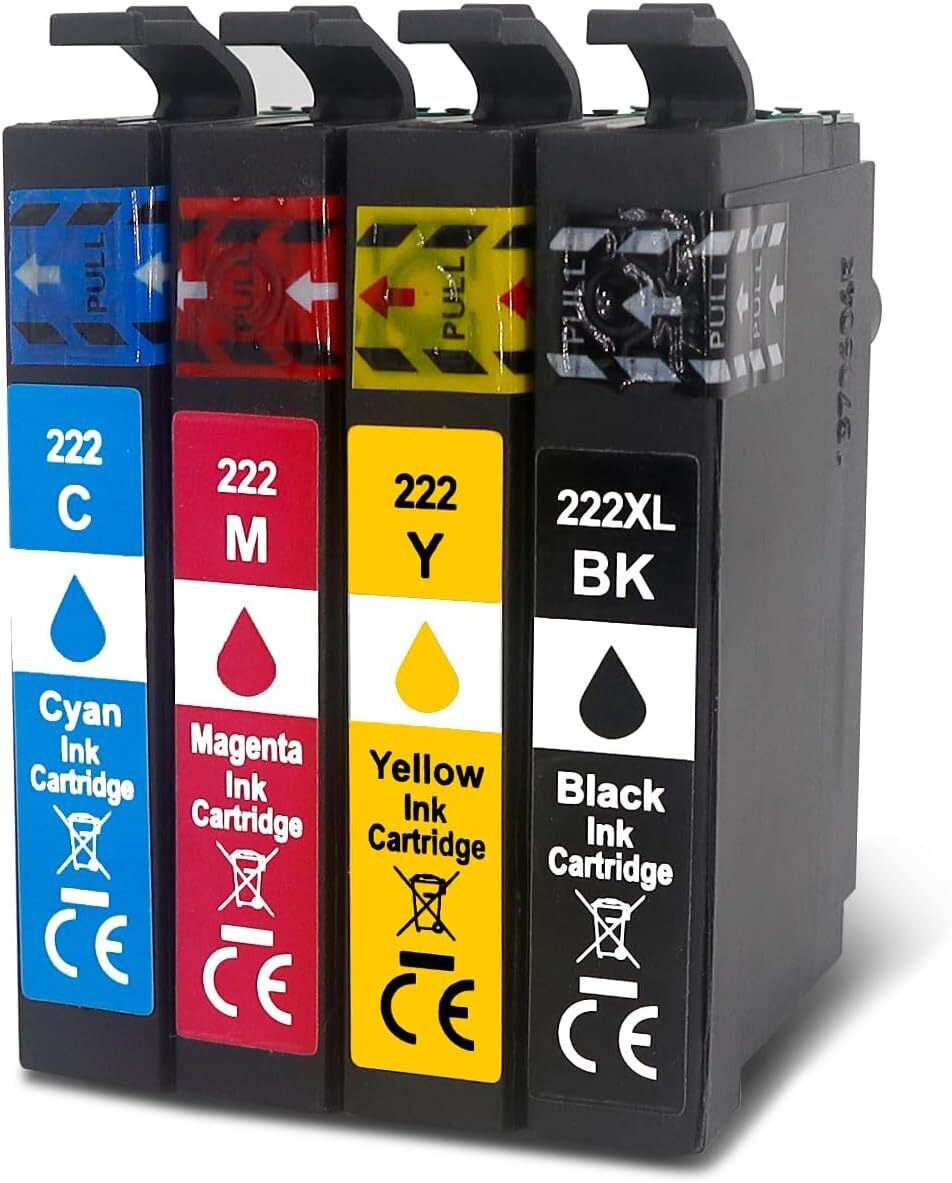 4 Pack T222XL 222 XL Replacement Ink Cartridge for WF-2960 XP-5200 Printer