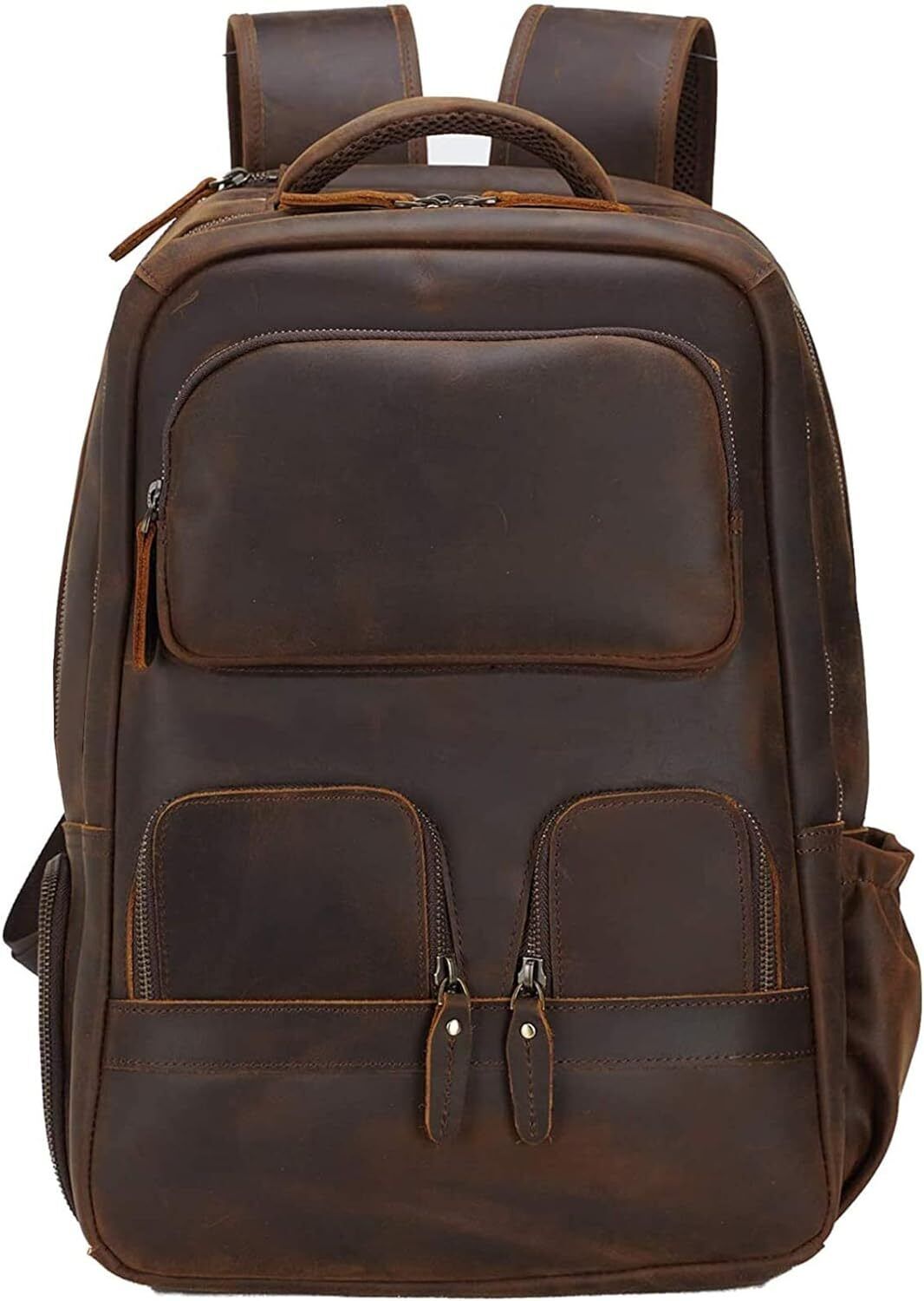 Masa Kawa Full Grain Leather 15.6 Inch Laptop Backpack for Men Vintage Brown 