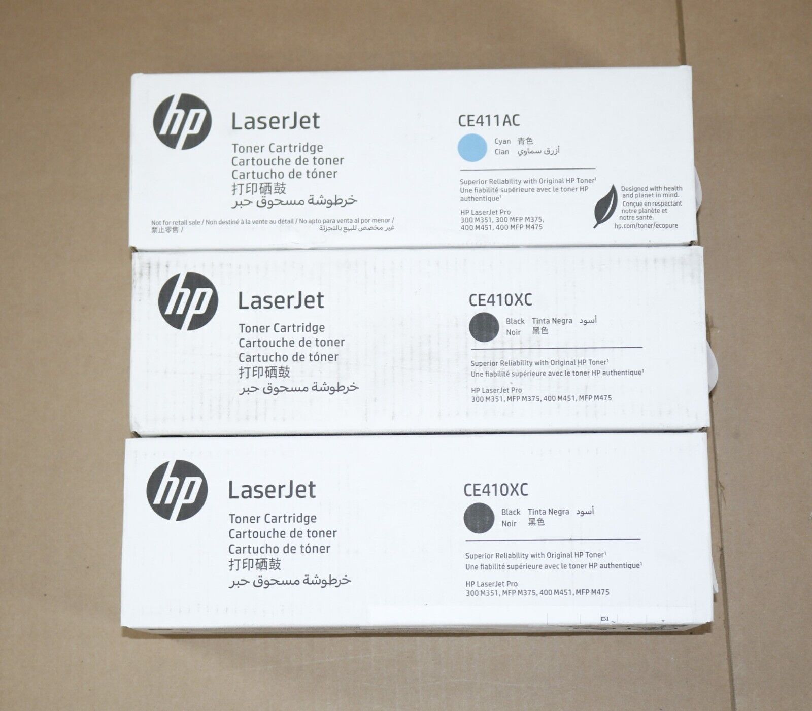 3 New OEM HP LaserJet 300,M351,M375,400,M451 CKK LaserJet Toners CE410XC,CE411AC