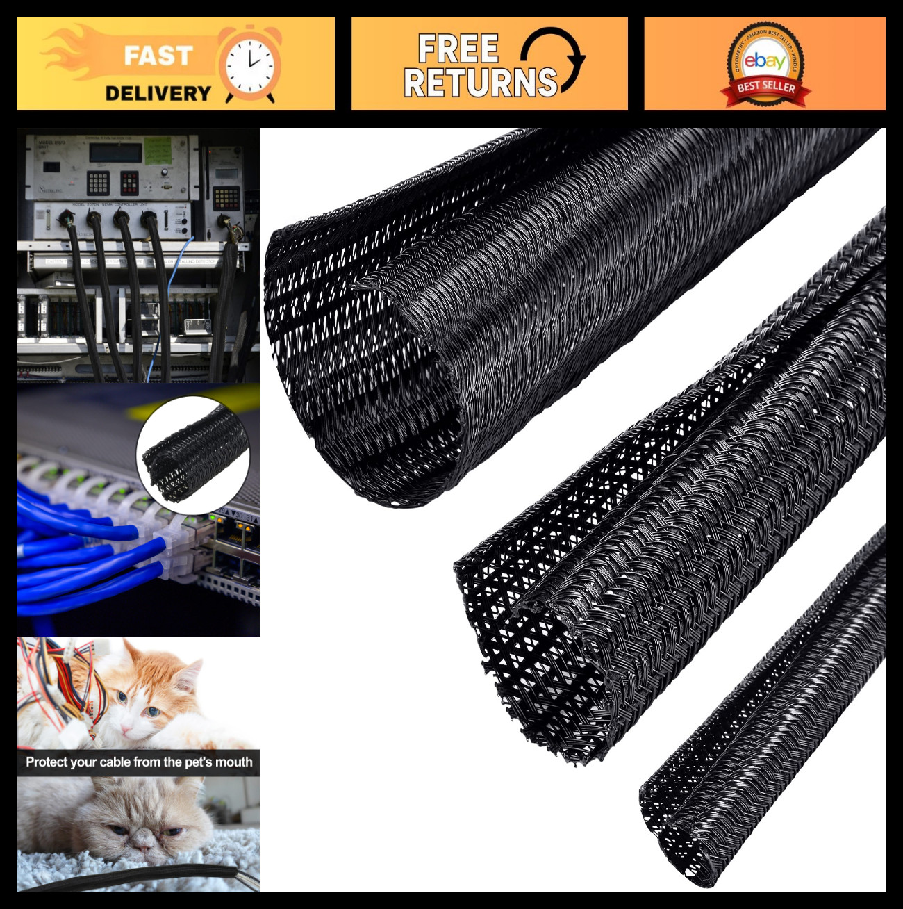3 Pack Cord Protector Wire Loom Tubing Cable Sleeve Split Sleeving for USB & Aud