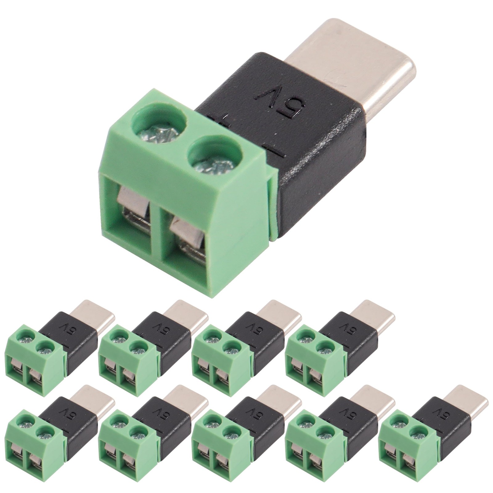 USB Type C Male 2 Pin Screw Terminal Charging Adapter 5V 3A Solderless