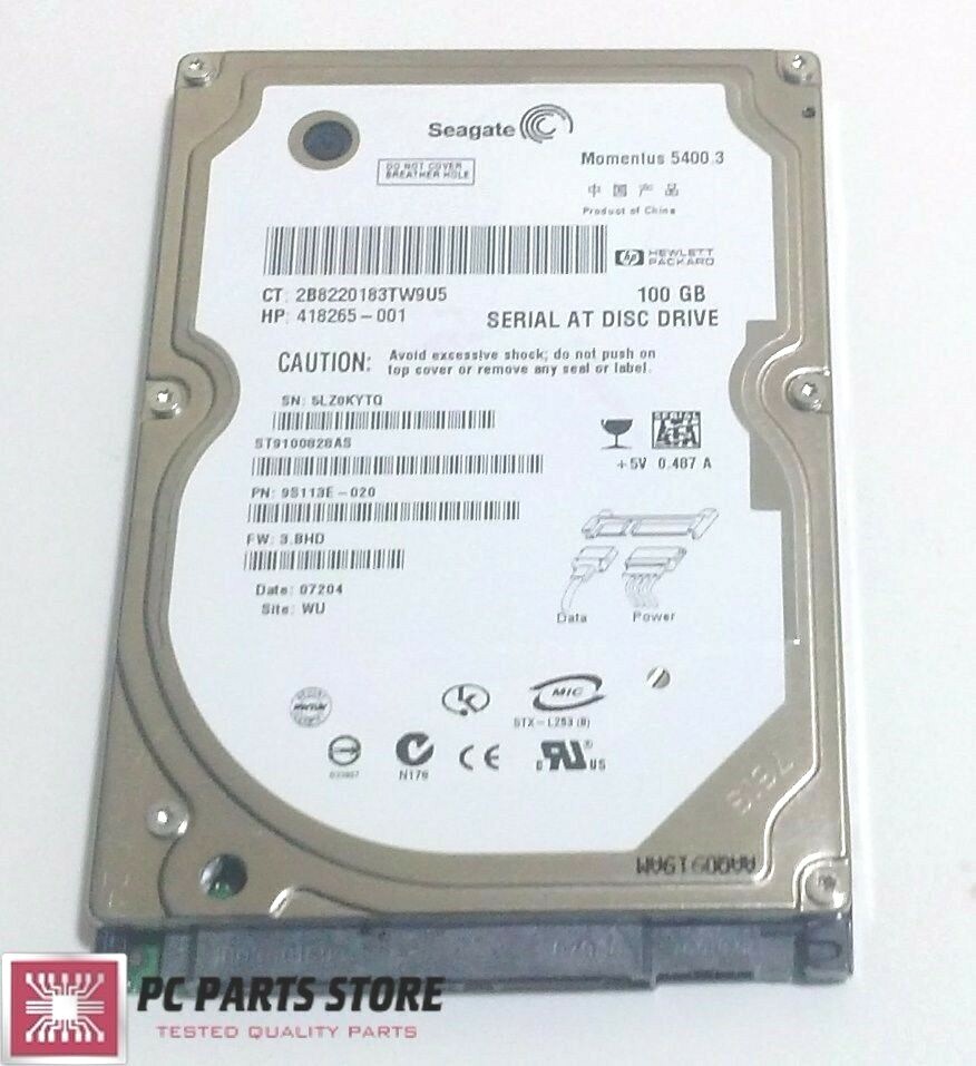 Seagate ST9100828AS 2.5" SATA 100GB HARD DRIVE DATE 07204 100398689 REV B PARTS
