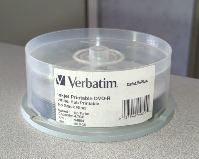 Verbatim 94854 DVD-R 4.7GB 8X DataLifePlus White Inkjet Hub Printable QTY 12