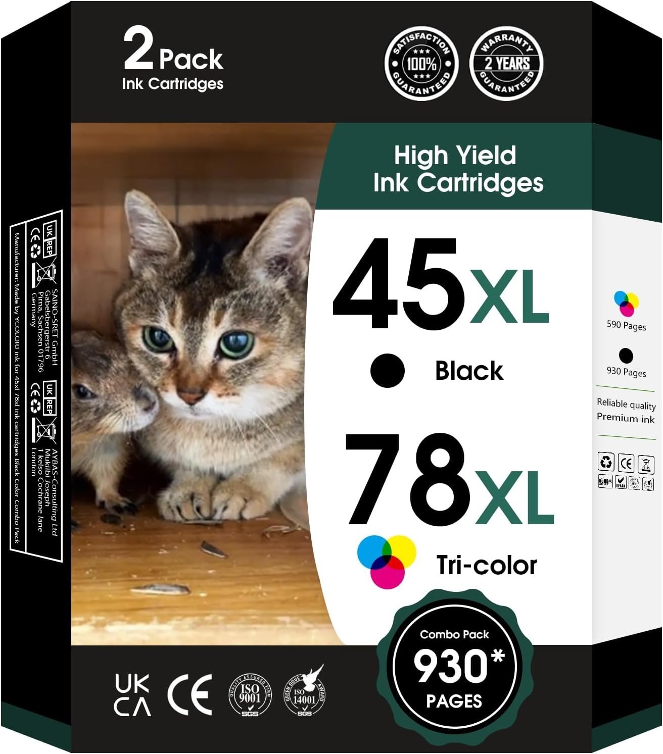 45XL 78XL Ink 2-Pack for HP DeskJet 1220c 930c 952c Photosmart 1215