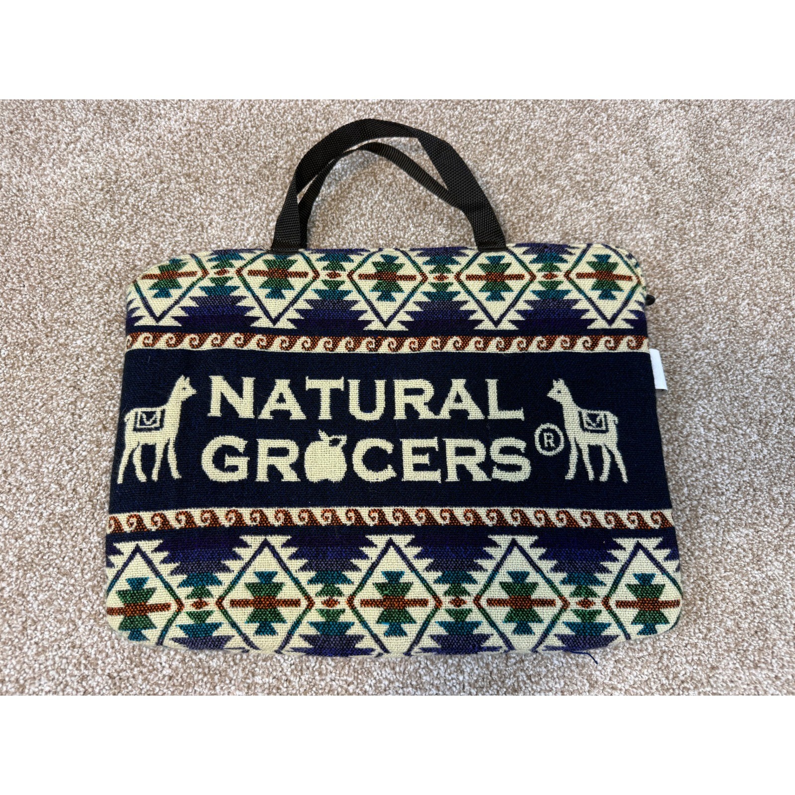 Natural Grocers Wool Blend Laptop Bag Llama Southwestern Made in Ecuador Navy