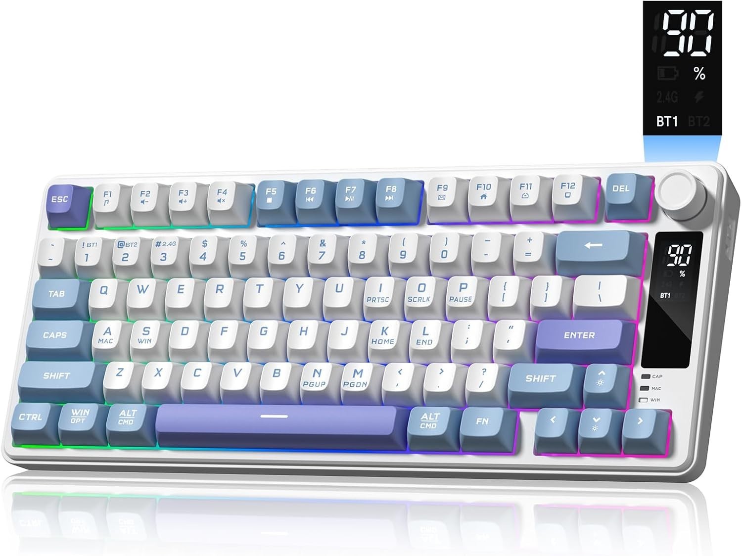 Womier DK75 75% Wireless Gaming Keyboard, RGB Backlit Creamy Blue&Purple