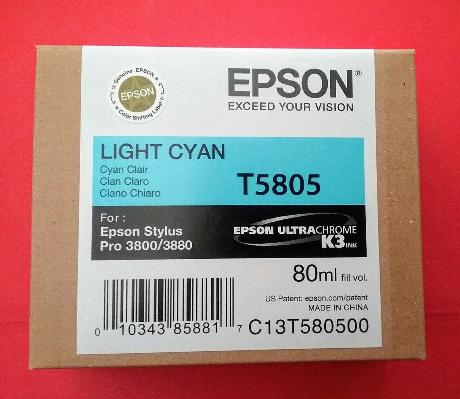 03-2023 NIB T5805 Genuine Epson Pro 3800 3880 Light Cyan Ink T580500