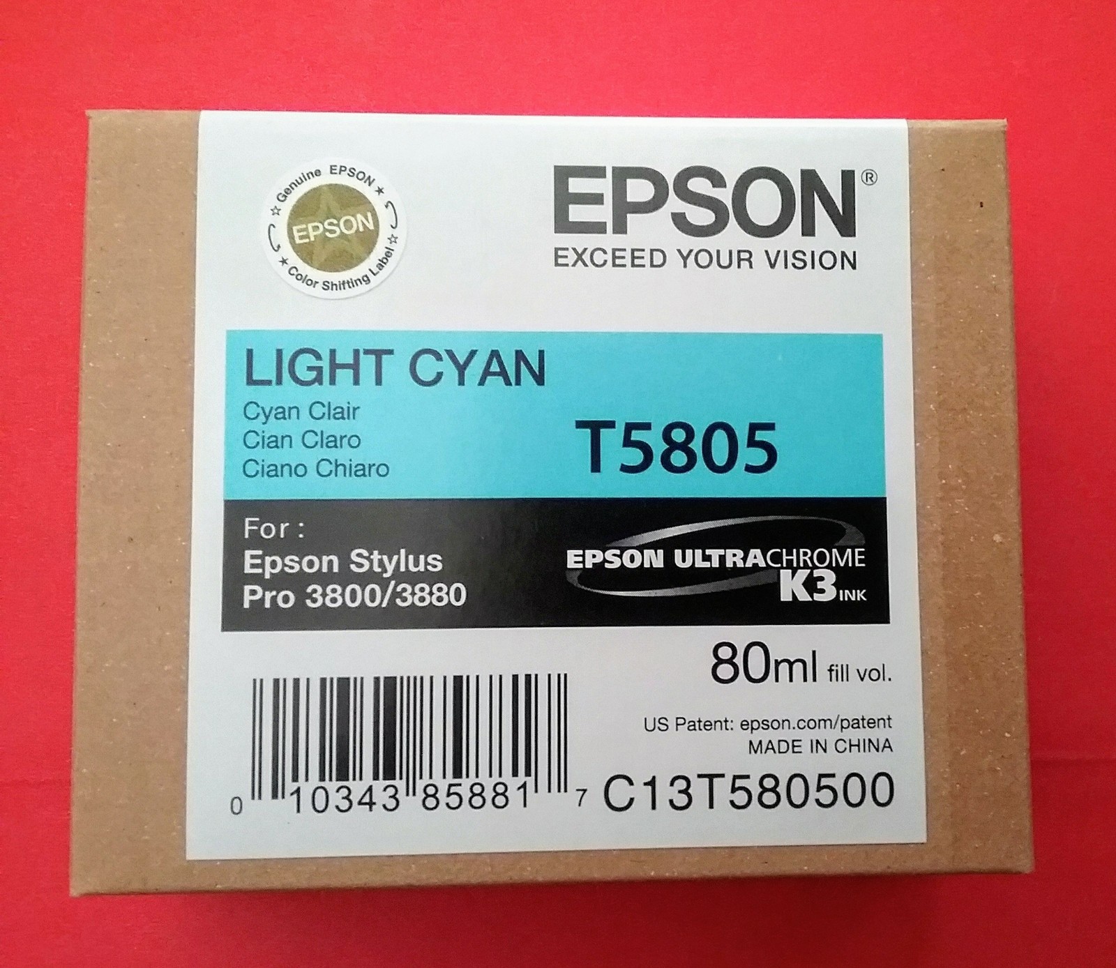 10-2015 NIB Genuine Epson T5805 Light Cyan K3 80ml Ink Stylus 3800/3880 T580500