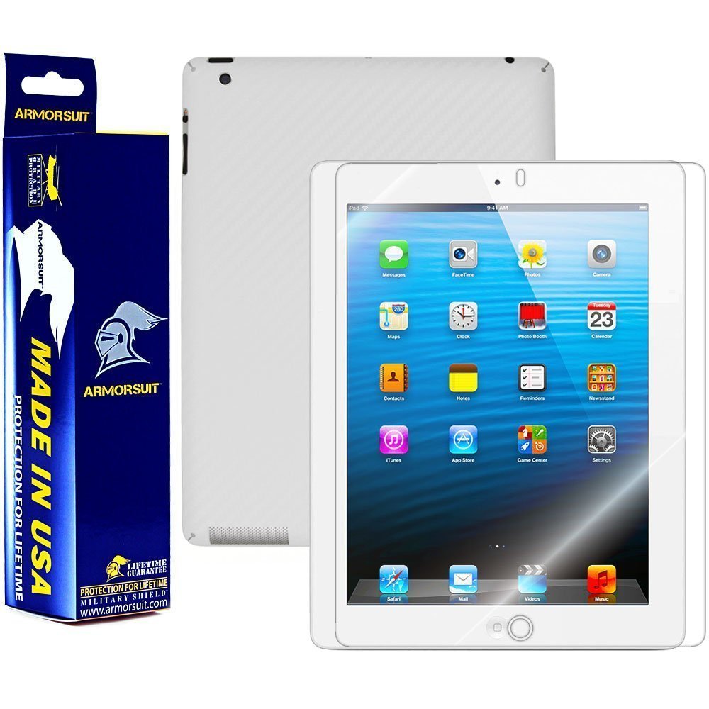 ArmorSuit Apple iPad 4 (4G LTE) Screen Protector + White Carbon Fiber Skin USA