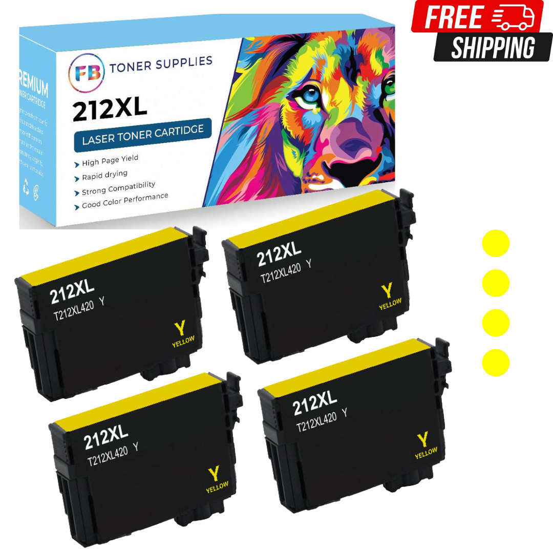 4x Yellow 212XL T212 Ink Cartridges for Epson Workforce WF-2830 WF-2850 XP-4100
