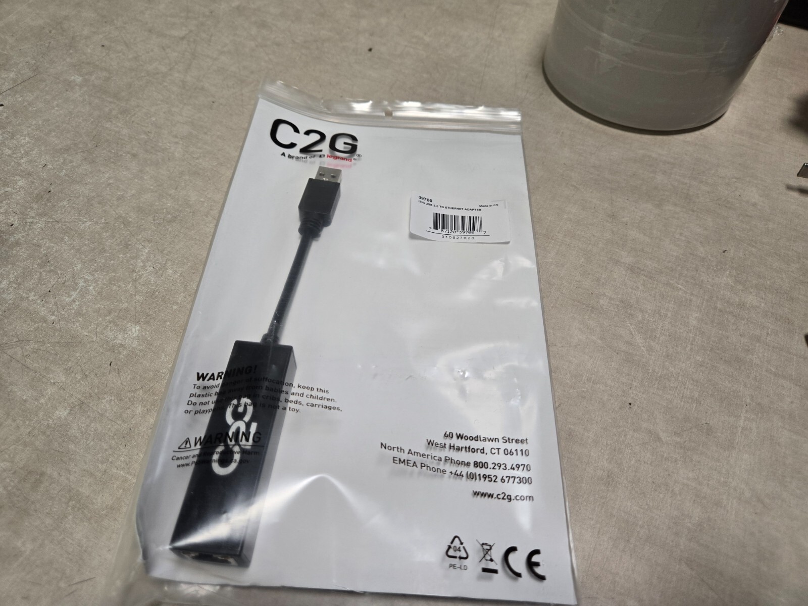 C2G 39700 USB-A 3.0 to Gigabit RJ45 Ethernet Connector Adapter CAT5 With CD