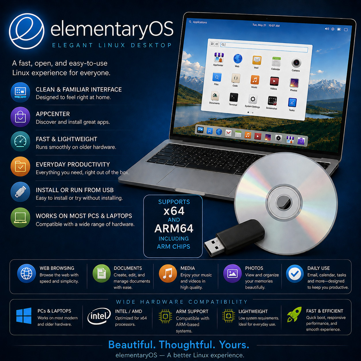 Elementary OS | Elegant Linux Experience | USB & CD | x64 & ARM | LATEST
