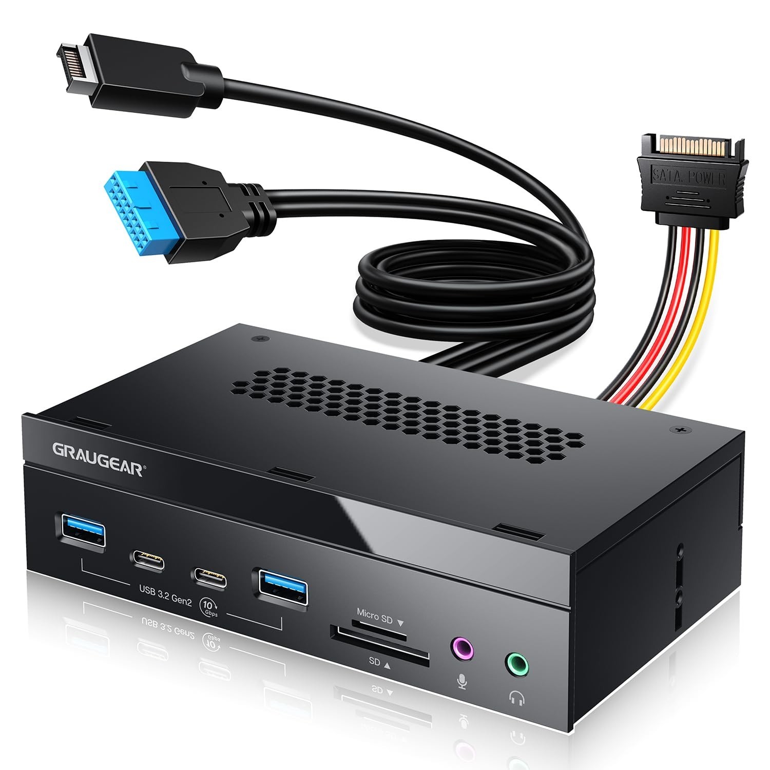 GRAUGEAR 5.25 Inch 10Gbps USB 3.2 PC Front Panel Card Reader with Audio Ports...