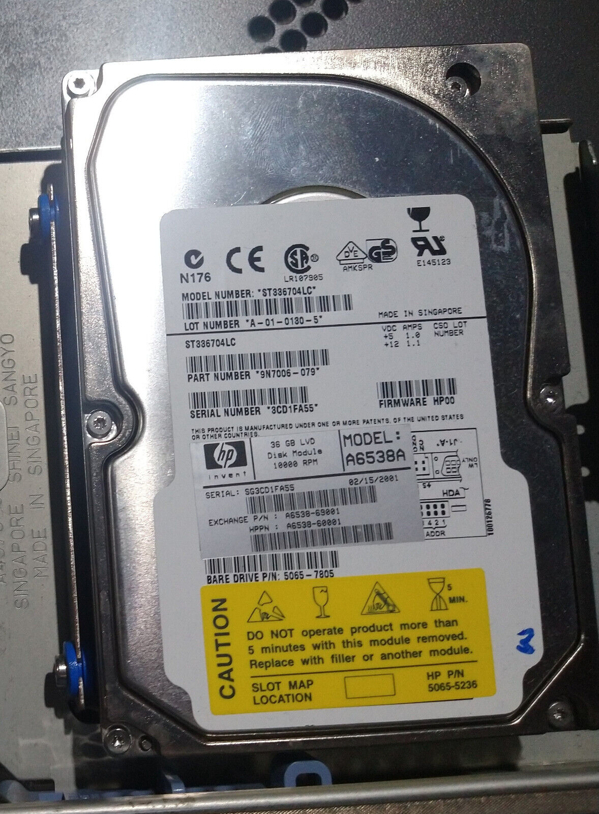 HP A6538A 36GB 10k SCSI disk drive  ST336704LC A6538-69001 A6538-60001 5065-7805