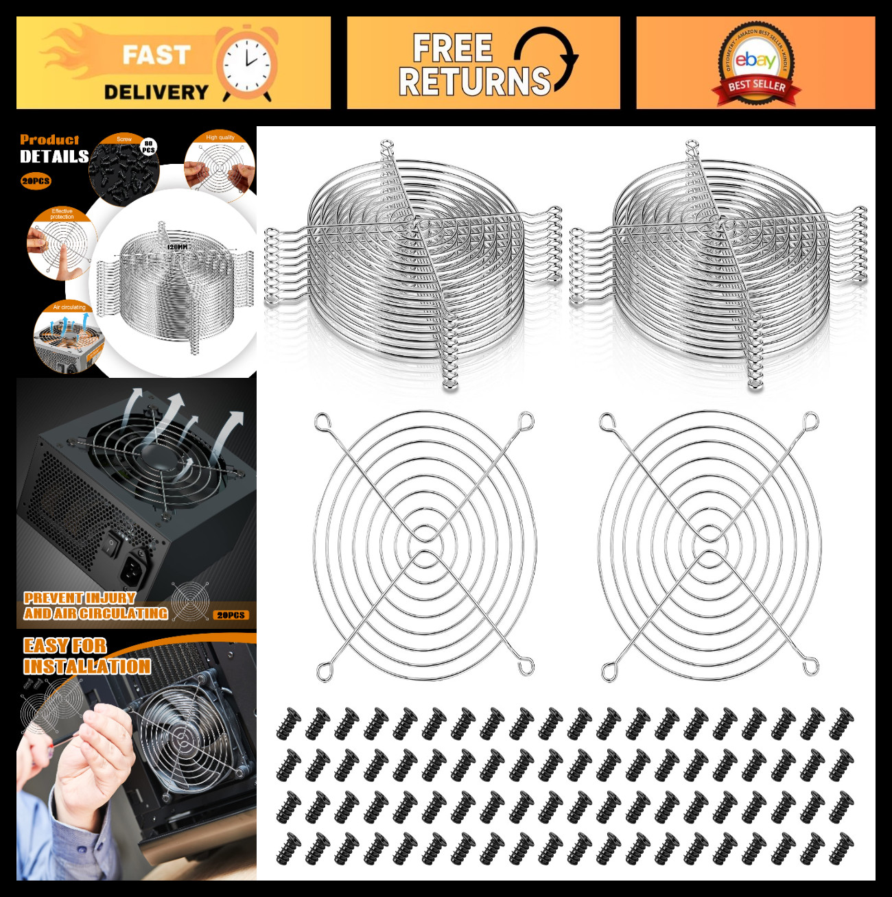 20 Pack 120 mm Fan Grill Guard PC Fan Cover with Screws