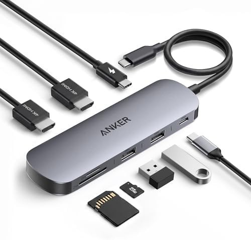 Anker Nano 8-in-1 USB C Docking Station, Dual Monitor Laptop Dock with Gray