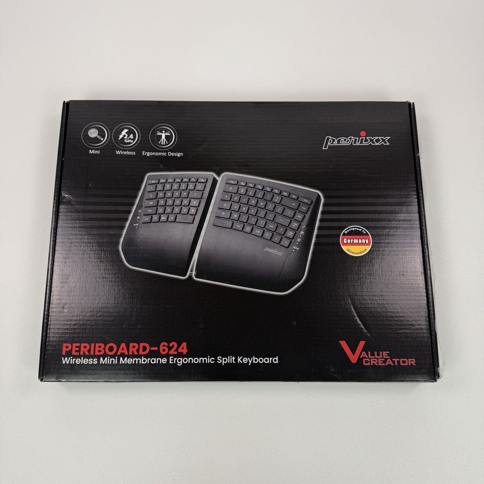 Perixx PERIBOARD-624B Wireless Ergonomic Split Keyboard Black US English
