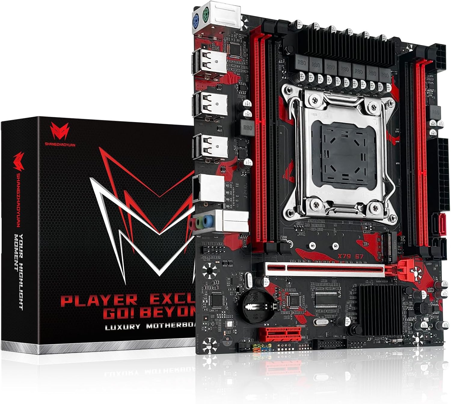 X79 S7 Gaming Motherboard for Intel LGA 2011 Socket Xeon E5 Series CPUs, Supp...