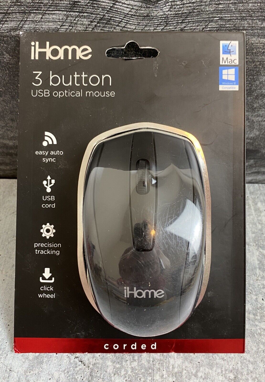 iHome IHM600B 3 Buttons Compact USB Corded Optical Mouse, Black