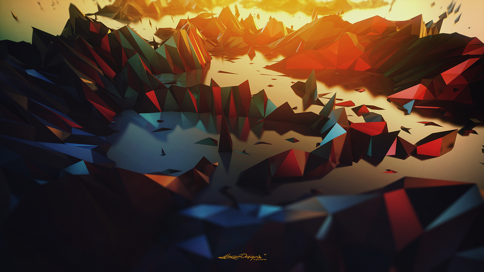 Landscape low poly art abstract triangle geometry Custom Gaming Mat Desk