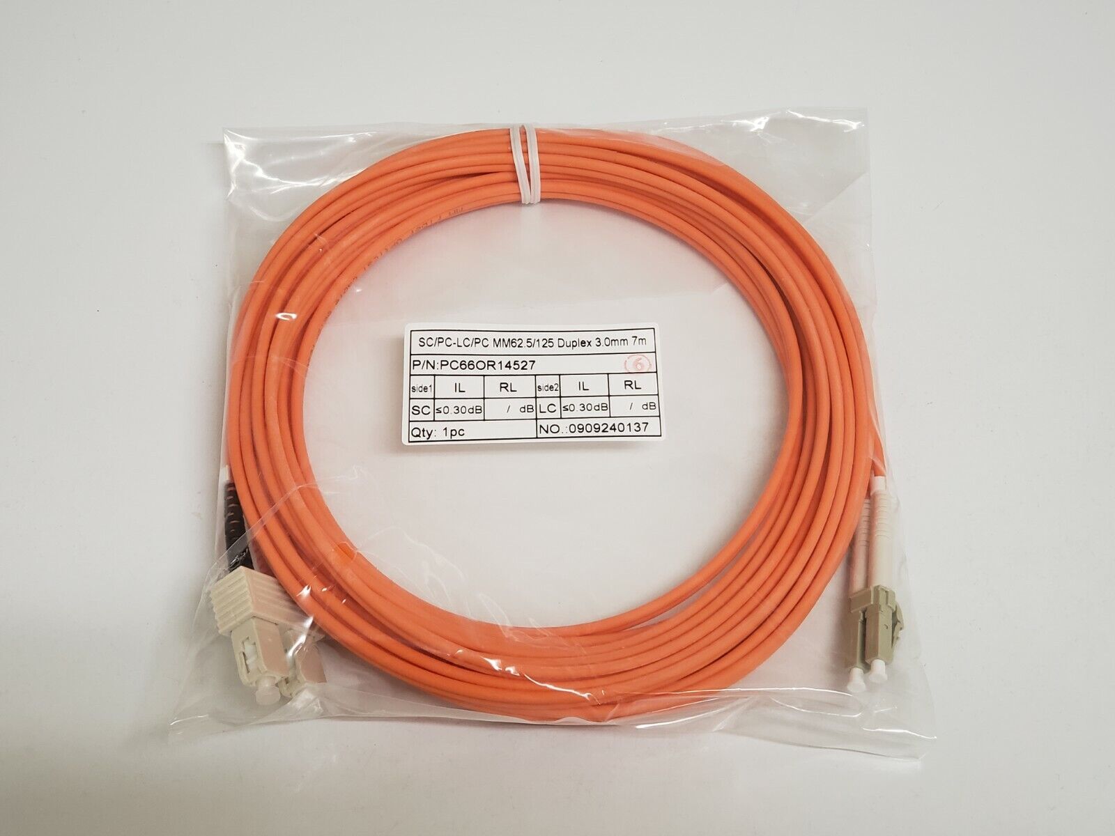 SC/PC-LC/PC MM 62.5/125 Duplex 3.0mm 7M SC to LC MMF Fiber Optic patch cable NEW