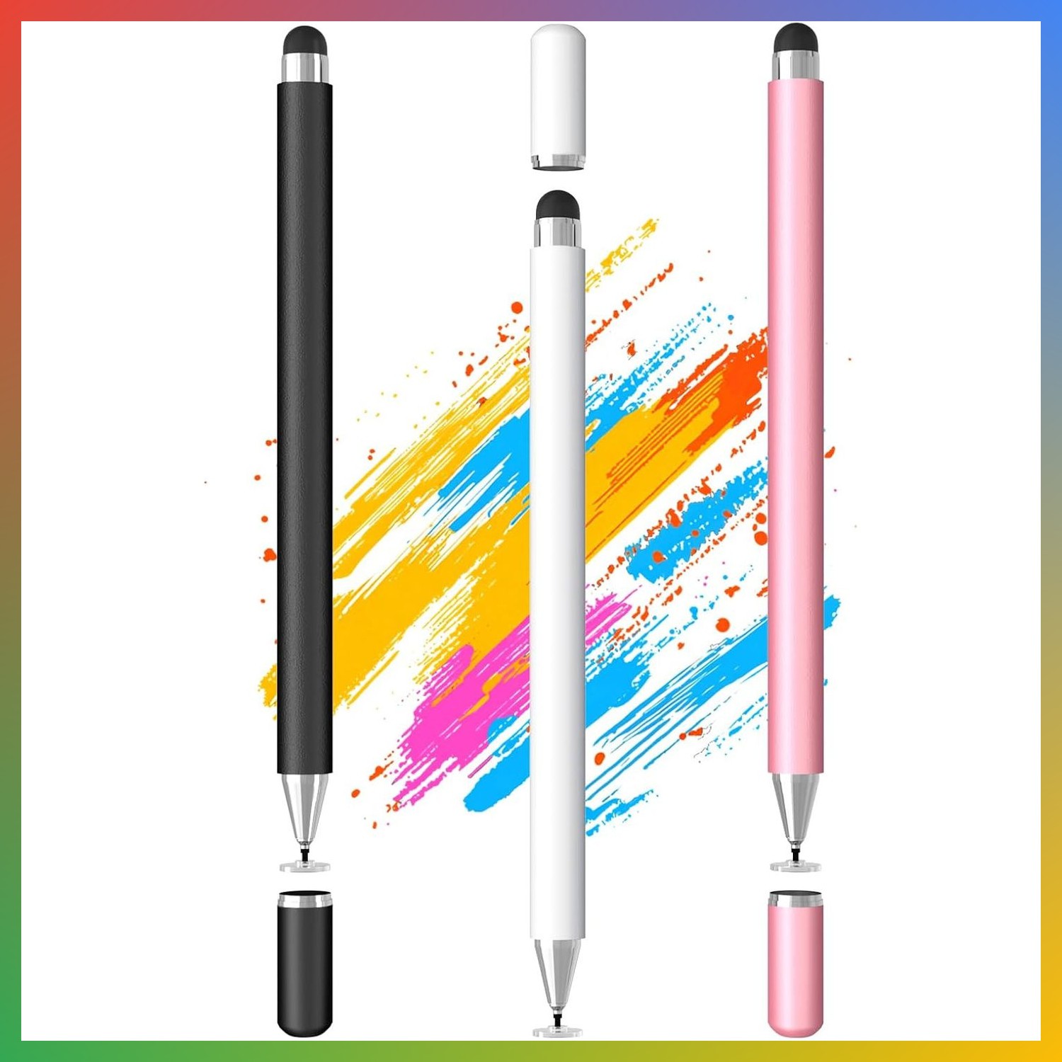 Stylus Pen Touchscreen 2-in-1 Disc Rubber Tip Drawing Writing Black White Rosego