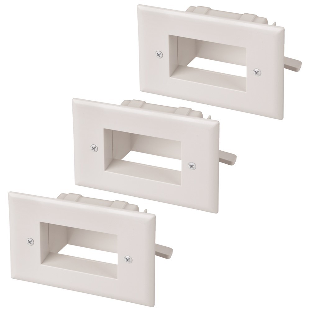 3 Pcs 2 Gang Easy Mount Recessed Wall Plate Low Voltage HDMI AV Cable Pass White
