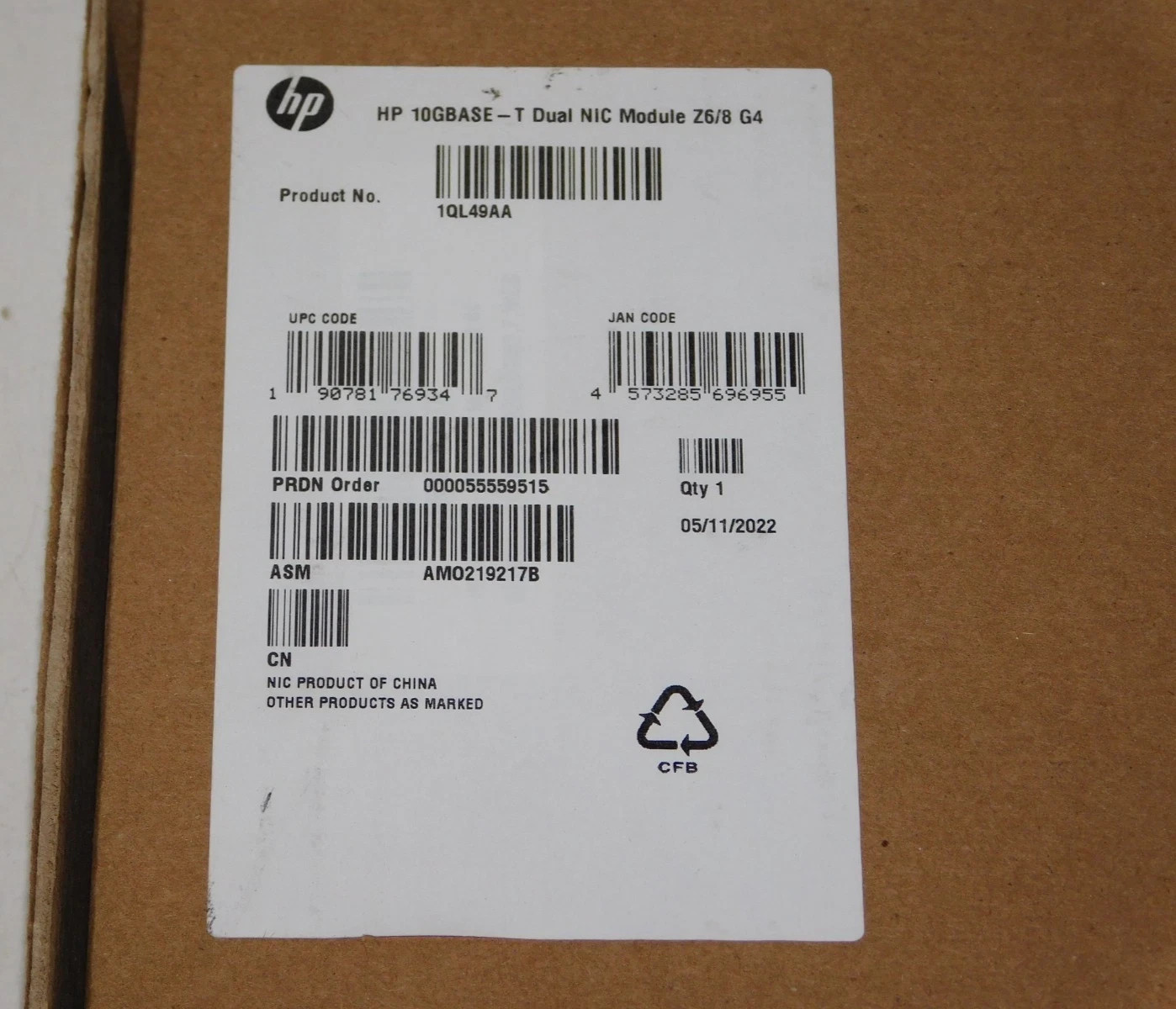 NEW HP 10GBE DUAL PORT NIC MODULE  KIT - 1QL49AA