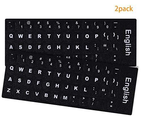 English Keyboard Stickers Black Background White Lettering 2 Pack Universal