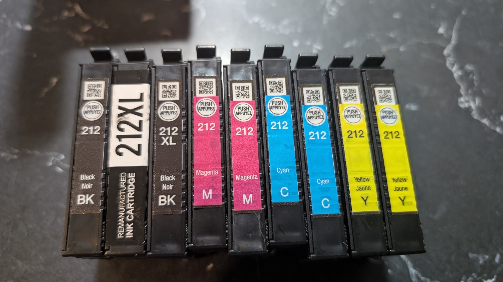 Lot Of 9 Empty Ink Cartridges  - Black - Yellow - Cyan - Magenta 8 Epson 212