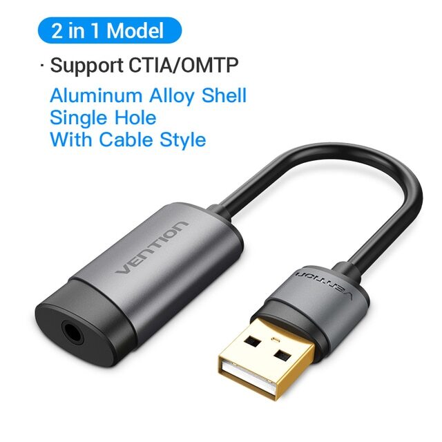 Vention Sound Card USB to 3.5Mm Audio Interface Adapter External Sound Card for 