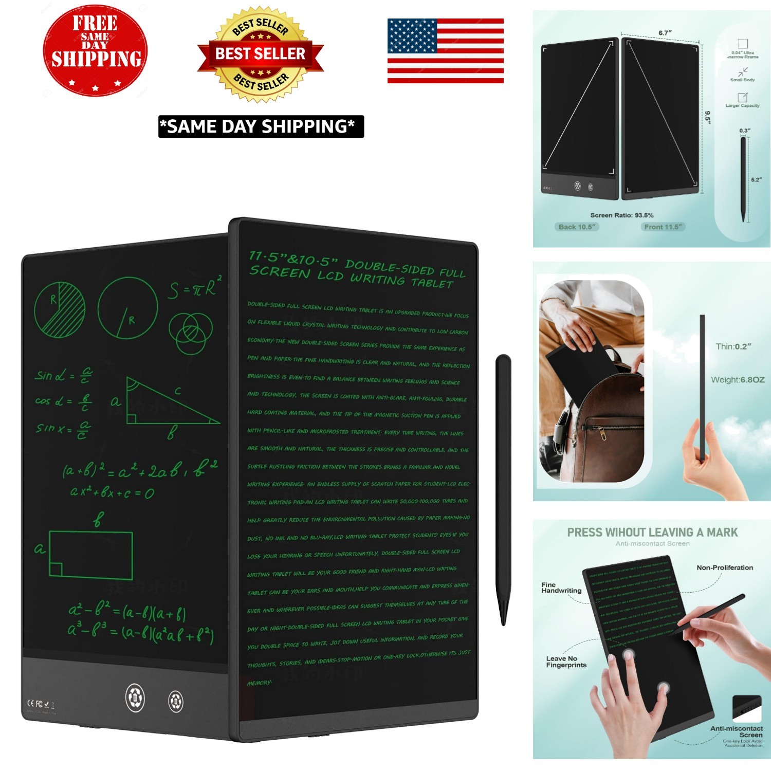 LCD Writing Tablet for Adults- 10.5″ LCD Writing Tablet,Double-Sided Full Scr...