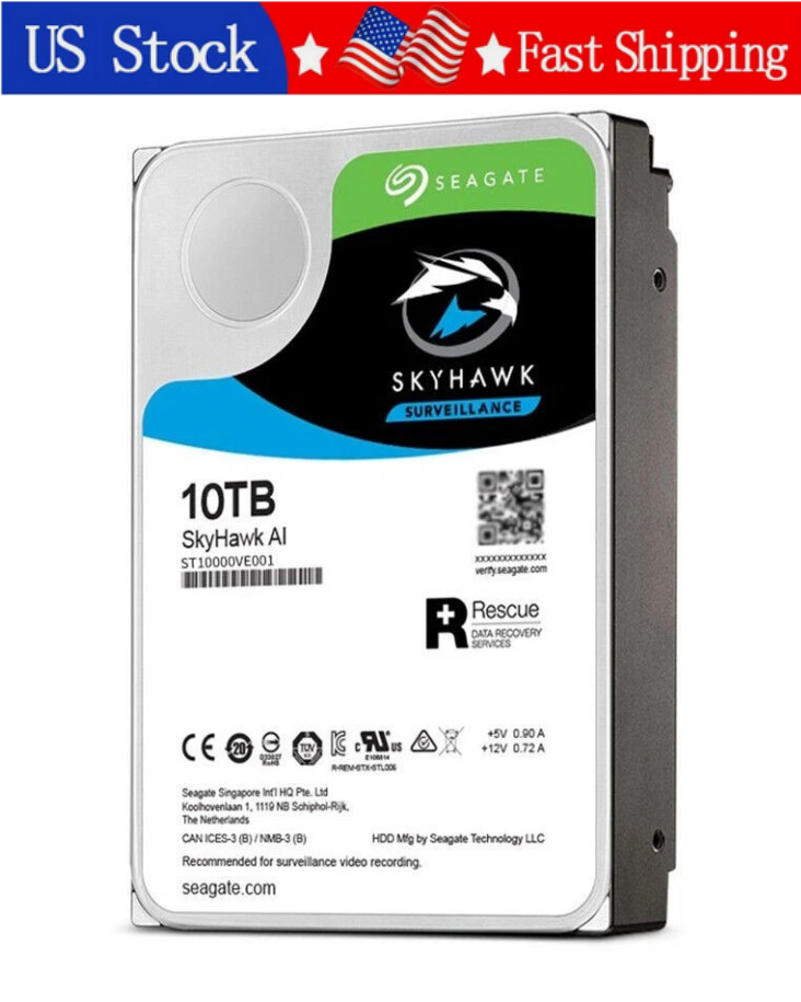 New Seagate ST10000VE001 Skyhawk AI 10TB 7200RPM 256MB SATA Internal Hard Drive